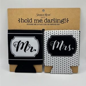 Mr. and Mrs. Black and White Drink Sleeve Set - Bridal Gift